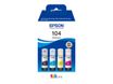 Epson 104 - Paquete de 4 - negro, amarillo, cián, magenta - original - recarga de tinta - para EcoTank ET-14100, 1810, 2721, 2810, 2811, 2812, 2814, 2815, 2820, 2821, 2825, 2826, 4800