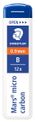 STAEDTLER Mars micro carbon - Minas de lápiz - B - negro jet - 0.9 mm - para graphite 760, 762, 764, 779