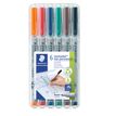 STAEDTLER Lumocolor - Marcador - no permanente - negro, rojo, azul, verde, naranja, marrón - 0.6 mm - fino (paquete de 6)