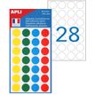 Apli Agipa - Adhesivo de decoración - círculo - 1,5 cm de diámetro - 5 hojas - azul, amarillo, rojo, verde - permanente - PVC (paquete de 140)