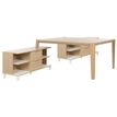 Gautier office ABSOLU - Work table con 2 desk returns - plain white, structured oak - stained, varnished solid ash base