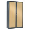 3219095826014-Armoire haute monobloc à rideaux GENERIC - 198 x 120 x 43 cm - corps anthracite - rideaux chêne--0