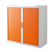 3660141929102-Armoire basse à rideaux EASY OFFICE - 110 x 104 x 41,5 cm - Corps blanc - Rideaux et poignée orange--0