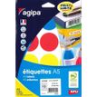 APLI-Agipa Etiquettes - Adhesivo permanente - azul, amarillo, rojo, verde - 45 mm de diámetro 84 bobina(s) (7 hoja(s) x 12) etiquetas