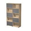 2012349515228-Bibliothèque haute TETRIS  - L120 x H190,6 x P35 - Corps imitation chêne - Portes anthrac-P_79441901_1-0