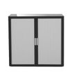 3660141933833-Armoire basse à rideaux EASY OFFICE - 110 x 104 x 41,5 cm - Corps noir - Rideaux et poignée gris--0