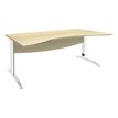 3253310150430-Bureau double vague symétrique IDRA - L180 cm - Pieds blanc - plateau imitation Erable--0