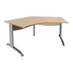 3253310150782-Bureau symétrique 120° IDRA - L185 cm - Pieds aluminium - plateau imitation Chêne clair--0