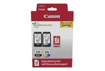 Canon PG-575/CL-576 Photo Paper Value Pack - Paquete de 2 - negro, color (cian, magenta, amarillo) - original - caja para colgar - kit de cartucho de tinta / papel - para PIXMA TR4750i, TR4751i, TS3550i, TS3551i