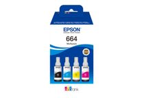 Epson 664 - Paquete de 4 - negro, amarillo, cián, magenta - original - recarga de tinta - para Epson L380, L395, L495; EcoTank ET-2650, L1455, L656; EcoTank ITS L3050, L3060, L3070