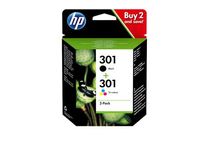 HP 301 - Paquete de 2 - negro, color (cian, magenta, amarillo) - original - cartucho de tinta - para Deskjet 1050A J410, 1051A J410, 10XX, 10XX J410, 15XX, 2000, 2050 J510, 2050A J510, 2054A J510, 25XX, 3000, 3050 J610, 3050A J611, 3052A J611, 3054A J611