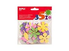 APLI kids - Forma artesanal - flor - 5 x 0.2 cm - brillo rosa, brillo púrpura, azul brillante, naranja destelleante, verde resplandeciente, gris luminoso, amarillo reluciente - etilvinilacetato (EVA) (paquete de 48)