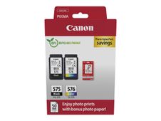 Canon PG-575/CL-576 Photo Paper Value Pack - Paquete de 2 - negro, color (cian, magenta, amarillo) - original - caja para colgar - kit de cartucho de tinta / papel - para PIXMA TR4750i, TR4751i, TS3550i, TS3551i