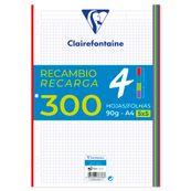 Recambio 5 colores A4 300Hojas 90gr 5x5 Colores vivos. Clairefontaine