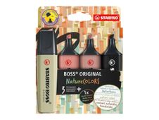 STABILO BOSS ORIGINAL NatureCOLORS - Marcador - sombra, siena, verde barro, negro - tinta al agua - 2-5 mm (paquete de 4)