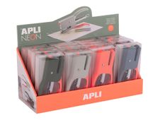 APLI Neon - Grapadora - 12 hojas - metal - azul-gris, gris, naranja, verde oscuro, naranja fluorescente