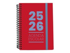 Mimbek - Agenda - 2025-2026 - página de día - encuadernado espiral - A5 (148 x 210 mm) - rojo - cartón