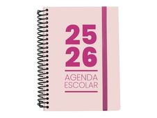 Mimbek - Agenda - 2025-2026 - página de día - encuadernado espiral - A5 (148 x 210 mm) - rosa pastel - cartón