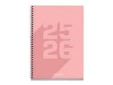 Miquelrius School Basic Plus - Diario - 2025 - 2026 - vista de la semana - encuadernado espiral - 4° - 150 x 213 mm - rosa - cartón recubierto de papel laminado