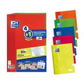 Oxford pack 4+1 cuadernos espiral folio w&e 80 hojas 4x4 colores vivos
