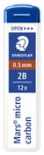STAEDTLER Mars micro carbon - Tapa de lápiz - 2B - negro jet - 0.5 mm (paquete de 12) - para P/N: 762 05-3, 77505, 779 05-2, 779 05-3, 779 05-9