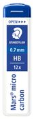 STAEDTLER Mars micro carbon - Tapa de lápiz - HB - negro jet - 0.7 mm (paquete de 12) - para graphite 760, 762, 779