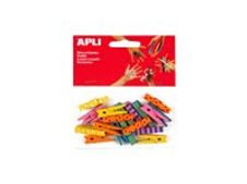 APLI kids - Broche artesanal - 0.7 x 3.5 cm - azul, amarillo, rojo, naranja - madera (paquete de 20)