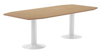 Mesa de reuniones 220x100x72cm. color: pata metalica blanca  tablero roble