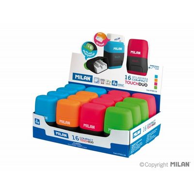 8411574040156-MILAN COMPACT Duo - Gomme/taille-crayon - 2 trous - bleu, vert, orange, rose (pack de 16)-P_7898_4-0