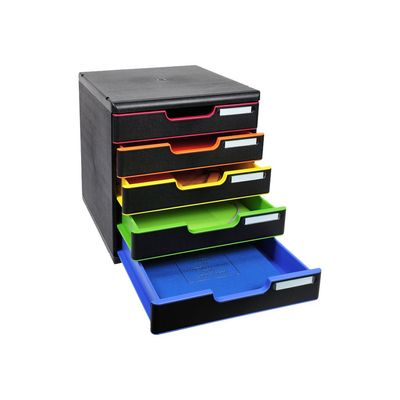 9002493423657-Exacompta Modulo - Module de classement 5 tiroirs - noir/arlequin-Angle gauche-2