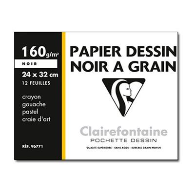 3329680967715-Clairefontaine Etival - Pochette papier à dessin - 12 feuilles - 24 x 32 cm - 160 gr - noir-P_96771_1-0
