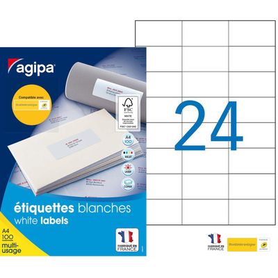 3270241190151-Apli Agipa - 2400 Étiquettes adhésives blanches multi-usages - 70 x 37 mm - coins droits - réf 11901--0
