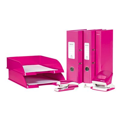 4002432394456-Leitz WOW - Corbeille à courrier rose-Angle gauche-1