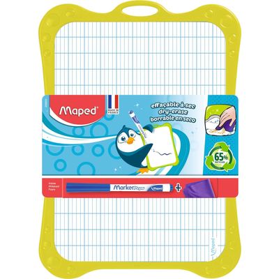 0400002585008-Maped - Kit ardoise blanche avec des motifs grille bleue - avec feutre et effaceur  - grands carreaux (se--1