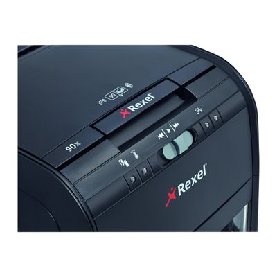 5028252504645-Rexel Auto+ 90X - destructeur de documents coupe croisée - 90 feuilles - Corbeille 20 litres-Gros plan-5