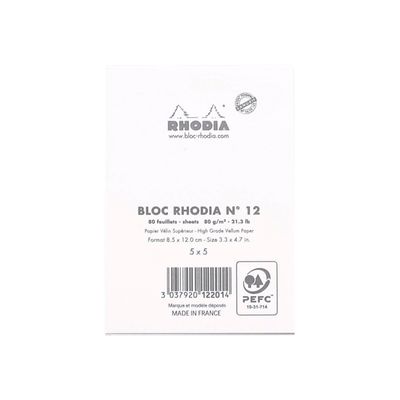 3037920122014-Rhodia - Bloc notes N°12 - A6 - 160 pages - petits carreaux - 80g - blanc-Arrière-1