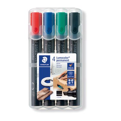 4007817350010-STAEDTLER Lumocolor 350 - Pack de 4 marqueurs permanents - pointe biseau - couleurs assorties--0