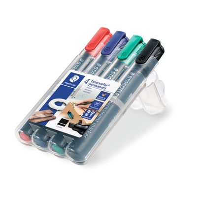 4007817350010-STAEDTLER Lumocolor 350 - Pack de 4 marqueurs permanents - pointe biseau - couleurs assorties--1