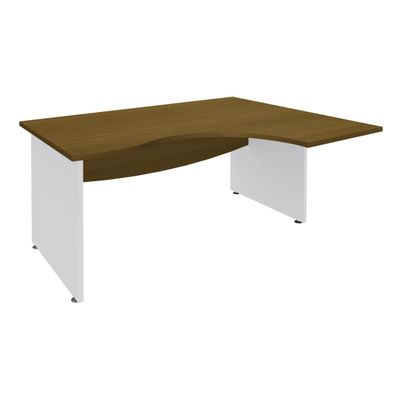 3253310268128-Bureau compact à droite DUAL - L160 cm - Pieds blanc - plateau imitation noyer (Pieds de renfort ou caisson bout de bureau obligatoire à rajou--0
