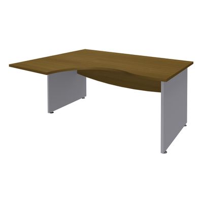 3253310294981-Bureau compact à gauche DUAL - L160 cm - Pieds Alu - plateau imitation noyer (Pieds de renfort ou caisson bout de bureau obligatoire à rajou--0