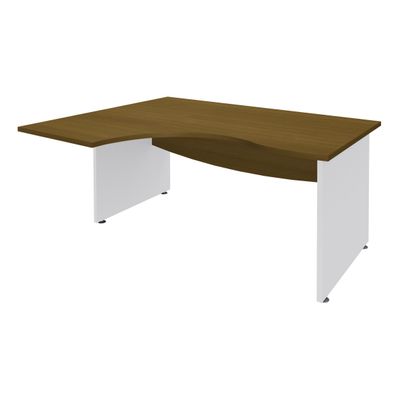 3253310294530-Bureau compact à gauche DUAL - L160 cm - Pieds blanc - plateau imitation noyer (Pieds de renfort ou caisson bout de bureau obligatoire à rajou--0
