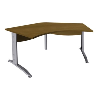 3253310491830-Bureau symétrique 120° IDRA - L185 cm - Pied alu - plateau imitation noyer--0