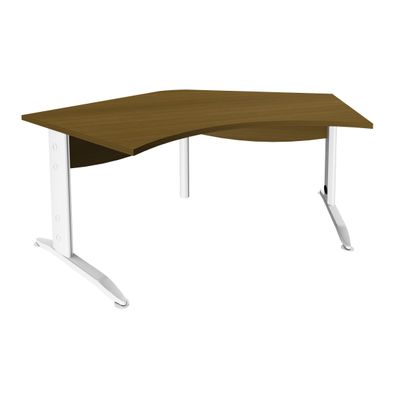 3253310491144-Bureau symétrique 120° IDRA - L185 cm - Pied blanc - plateau imitation noyer--0