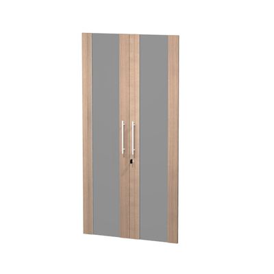 7331910015406-Jeu de 2 portes vitrées - pour bibliothèque 4 étagères FLORA - L80 x H153,8 cm - imitation merisier--0