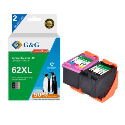 6941881289884-Cartouche compatible HP 62XL - Pack de 2 - noir, cyan, magenta, jaune - G&G-P_405243039_1-0