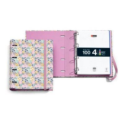 8422593209783-Miquelrius - Cahier de notes - reliure à spirale - A4 (210 x 297 mm) - 50 feuilles / 100 pages - petits carreaux - 4 trous - happy flower - couverture fleurs du bonheu-P_405243711_1-0