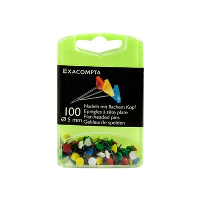 3364220145727-Exacompta - 100 Épingles tête plate - 5 mm - couleurs assorties-Avant-1