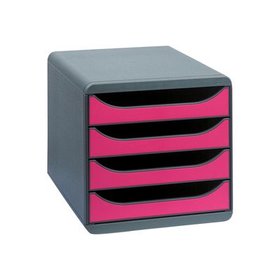 9002493420038-Exacompta BigBox - Module de classement 4 tiroirs - gris/framboise-Angle gauche-0