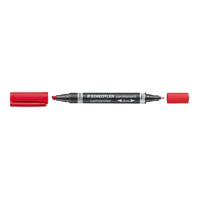 4007817186305-STAEDTLER Lumocolor duo - marqueur biseau double pointe - permanent - rouge - 1.5- 4 mm / 0.6 mm-Avant-0