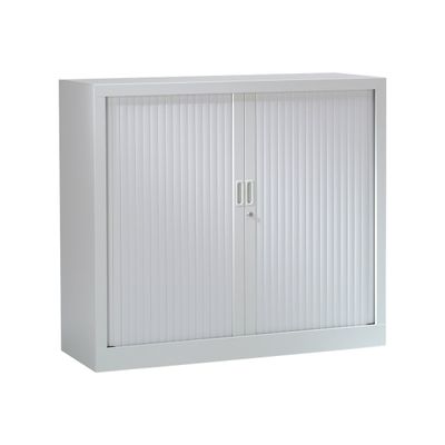 3219095805040-Armoire basse monobloc à rideaux GENERIC - 100 x 120 x 43 cm - gris-Angle gauche-0